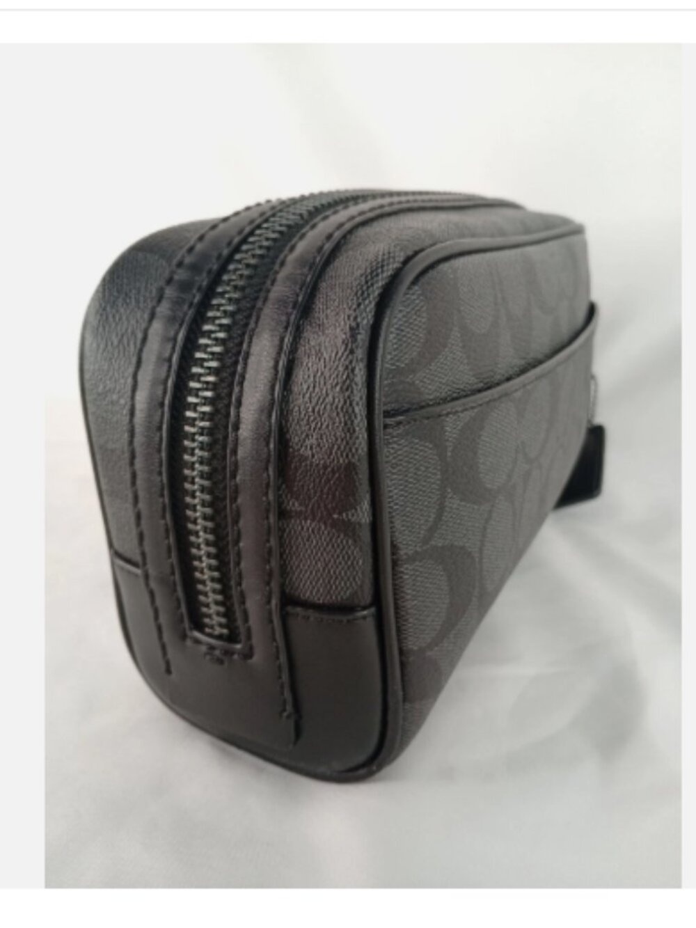 Pre-Owned Coach Signature Canvas Small Travel Kit Toiletry Bag Charcoal Black - Picture 2 of 14